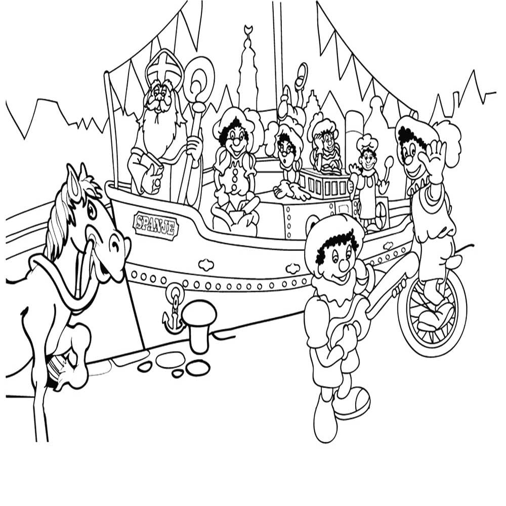 Tekenen Stoomboot Sinterklaas gratis simpel