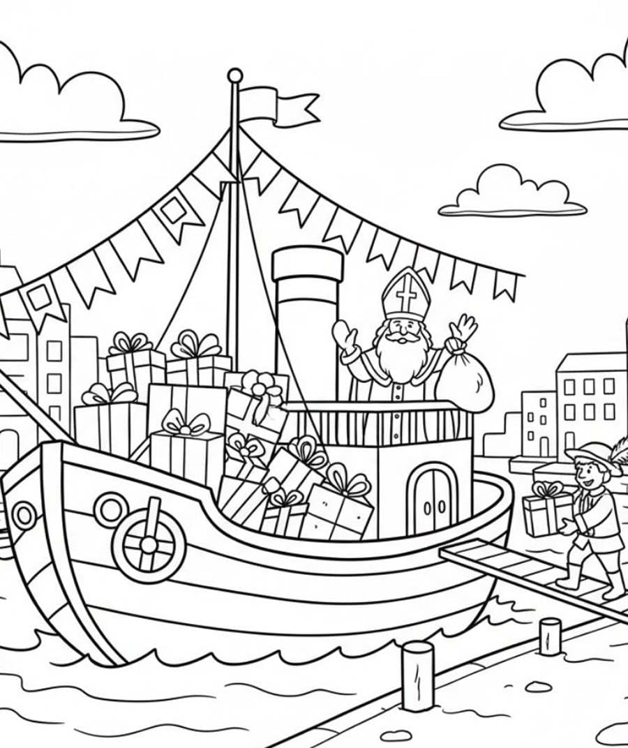 Tekenen Stoomboot Sinterklaas gratis voor kinderen