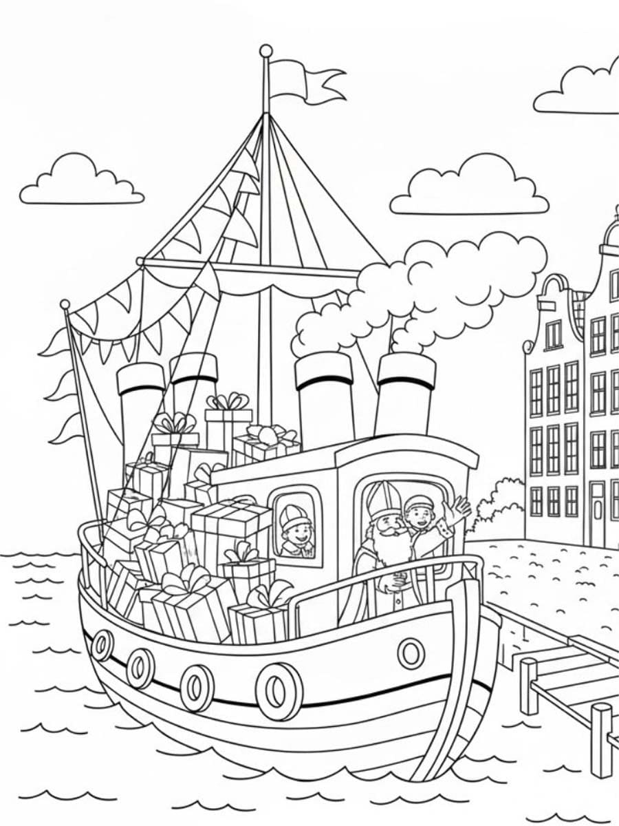 Tekenen Stoomboot Sinterklaas voor kinderen