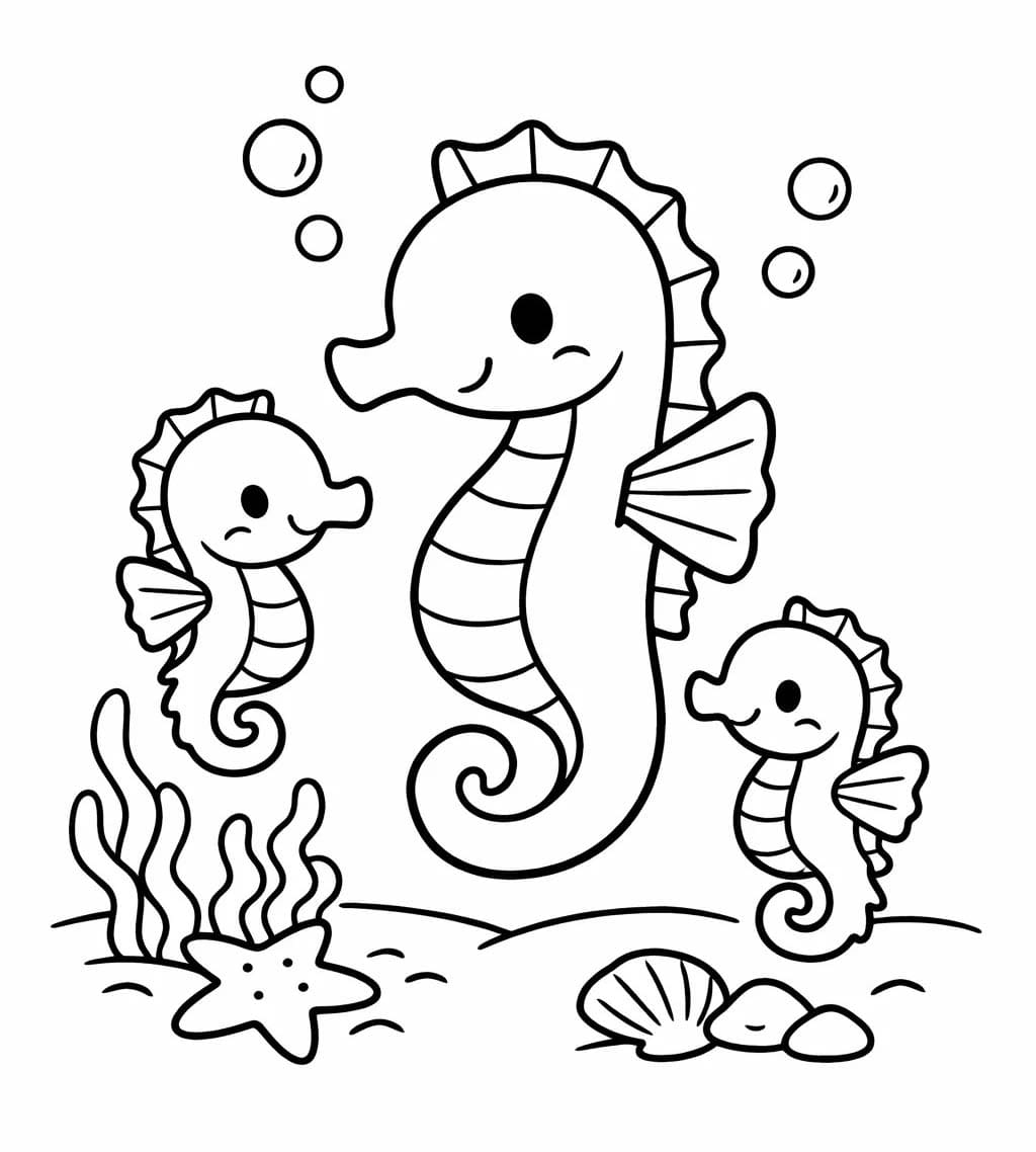 Tekenen Zeepaardjes eenvoudig
