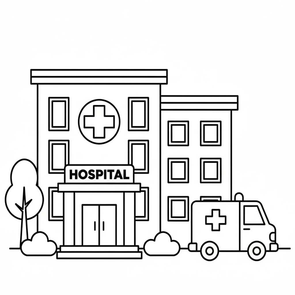 Tekening Ziekenhuis afdrukbaar basis