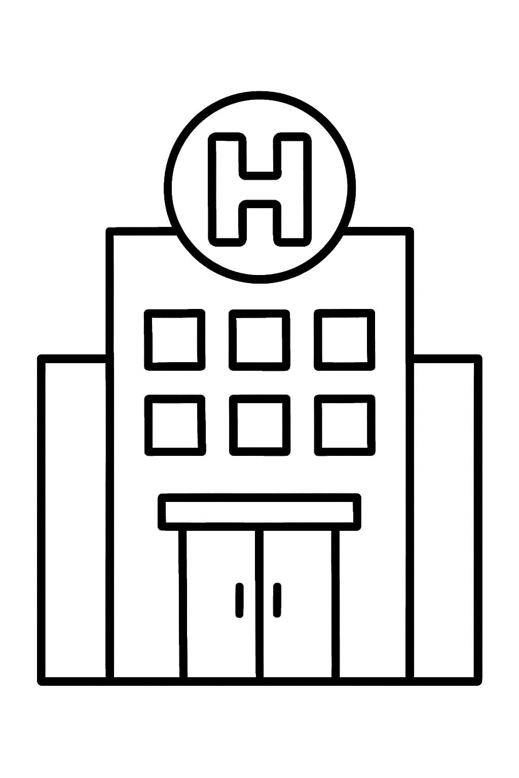 Tekening Ziekenhuis gratis afdrukbaar simpel