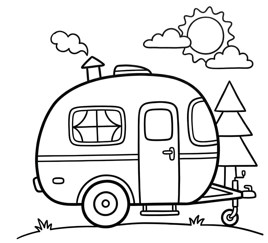 Tekenen Camper gratis afdrukbaar