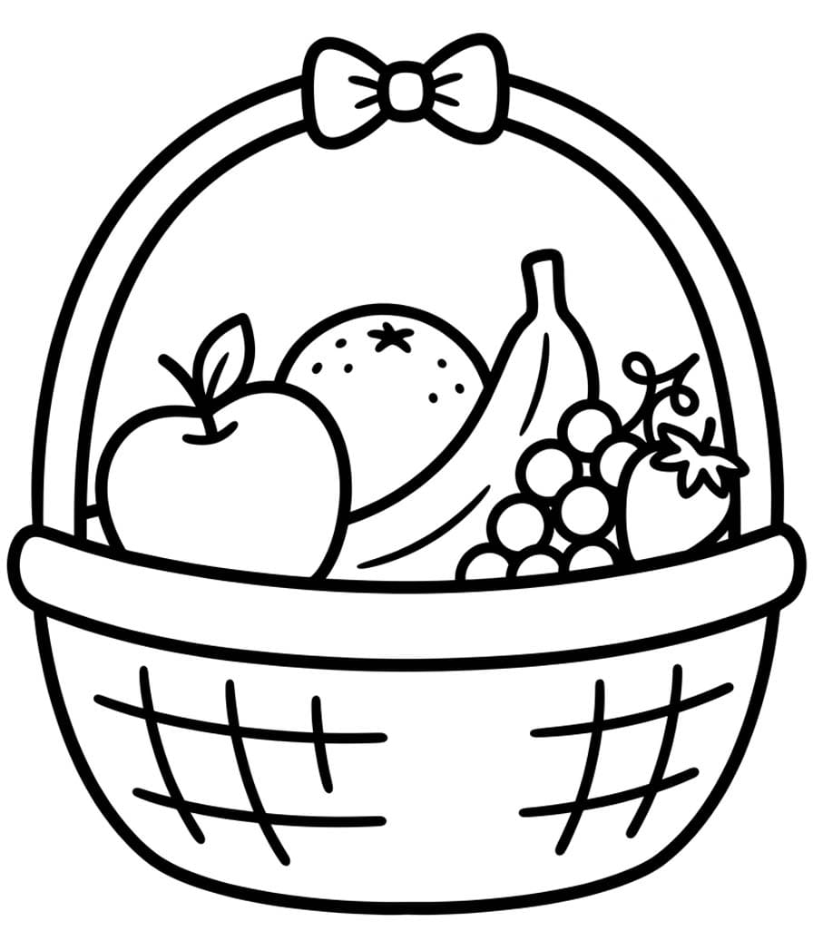 Tekenen Fruitmand afdrukbaar voor kinderen