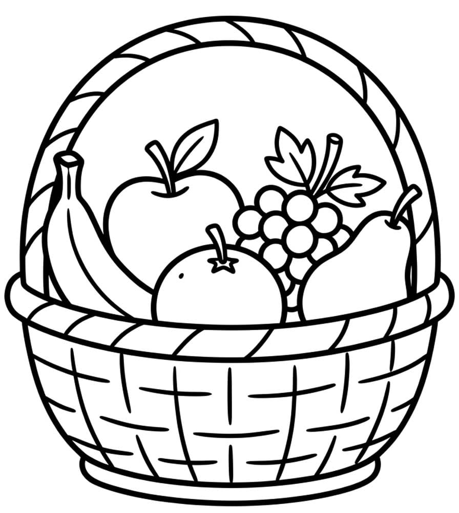Tekenen Fruitmand gratis afdrukbaar basis