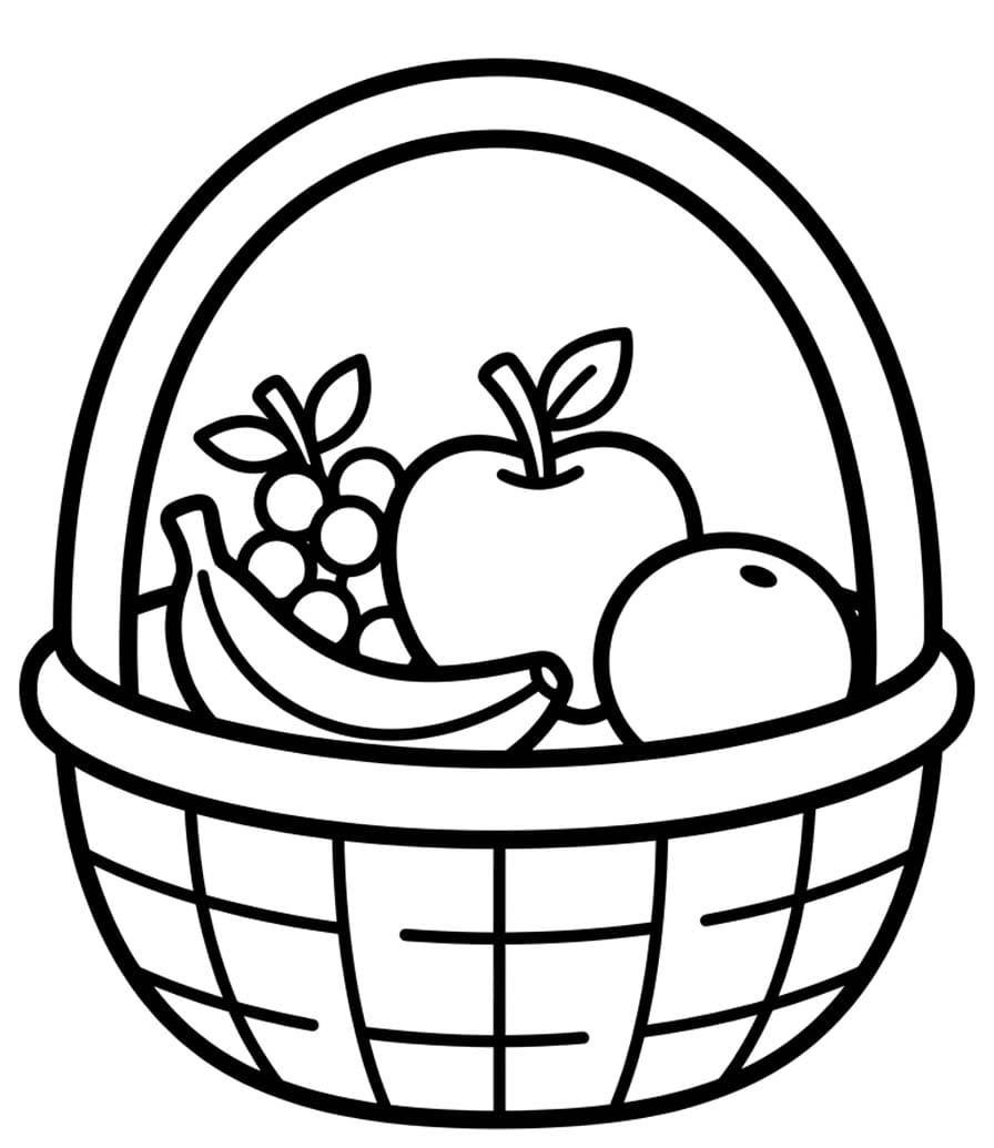 Tekenen Fruitmand gratis afdrukbaar eenvoudig