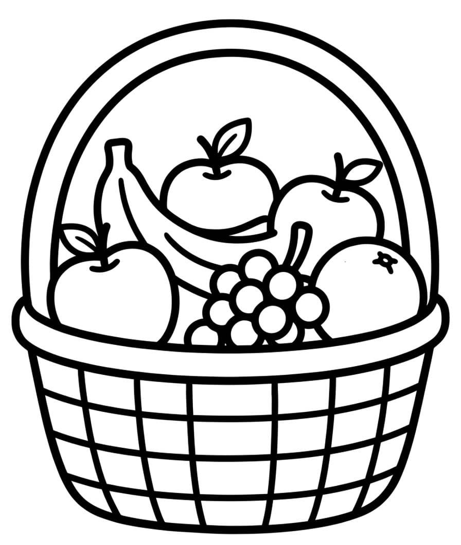 Tekenen Fruitmand gratis afdrukbaar simpel