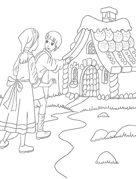 Tekenen Hans En Grietje afdrukbaar eenvoudig