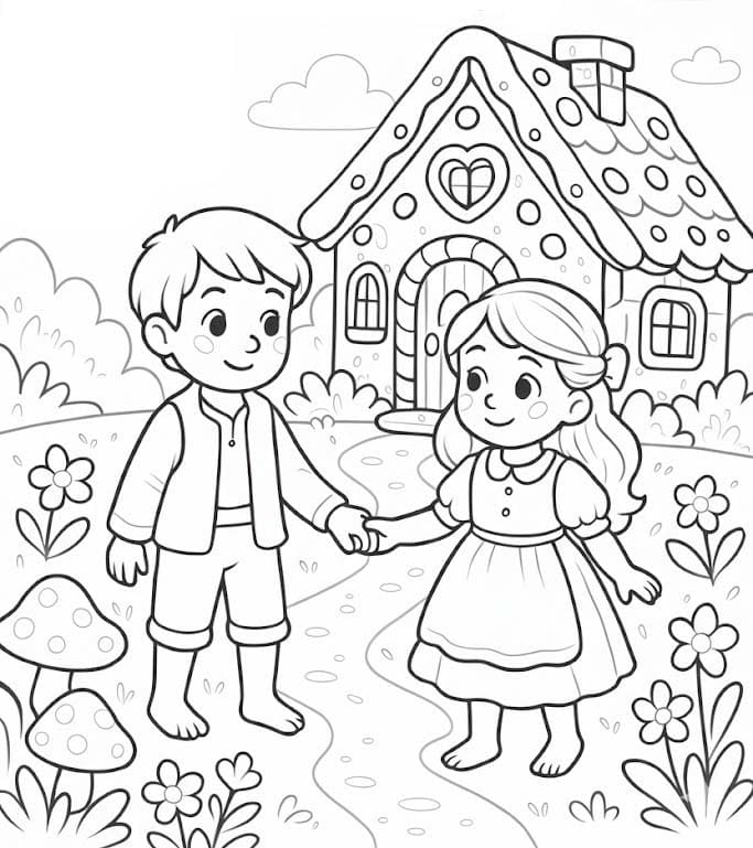 Tekenen Hans En Grietje gratis afdrukbaar basis