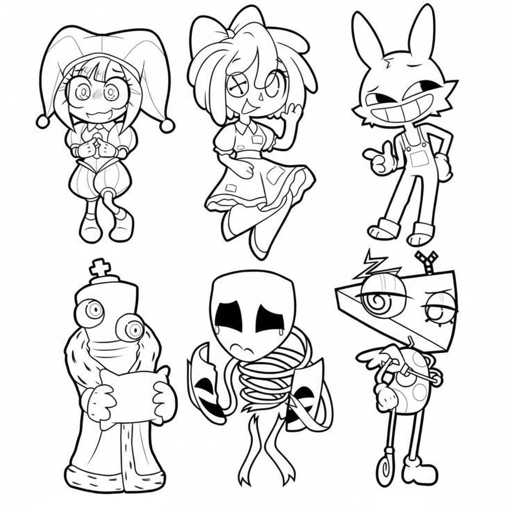 Tekenen The Amazing Digital Circus afdrukbaar eenvoudig