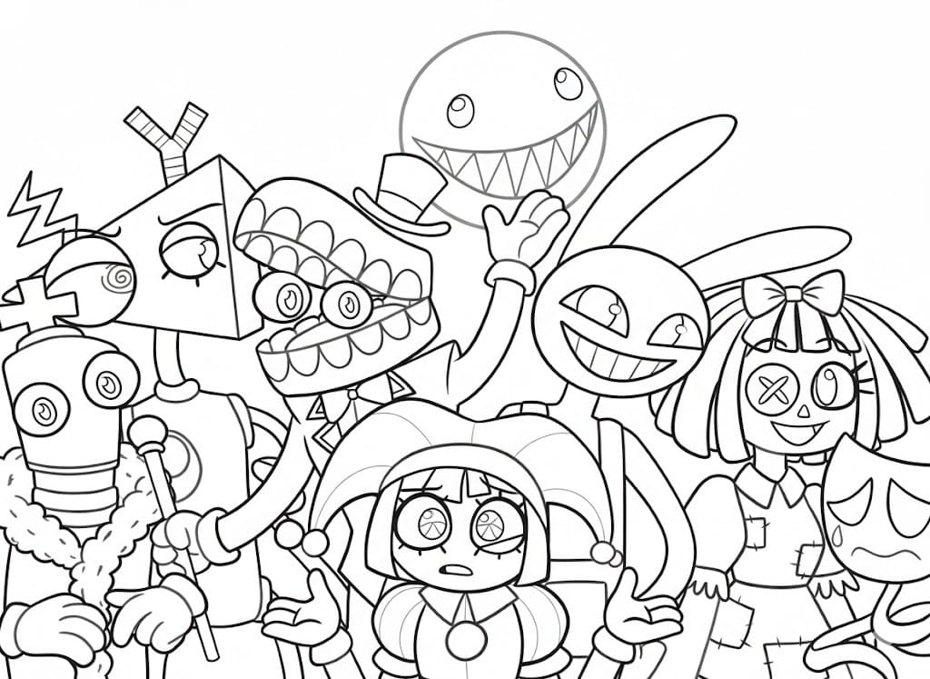 Tekenen The Amazing Digital Circus gratis afdrukbaar simpel