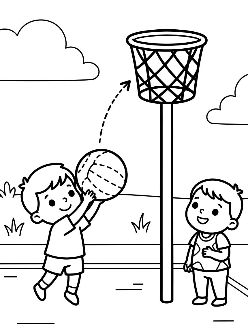 Tekenen Korfbal gratis afdrukbaar simpel