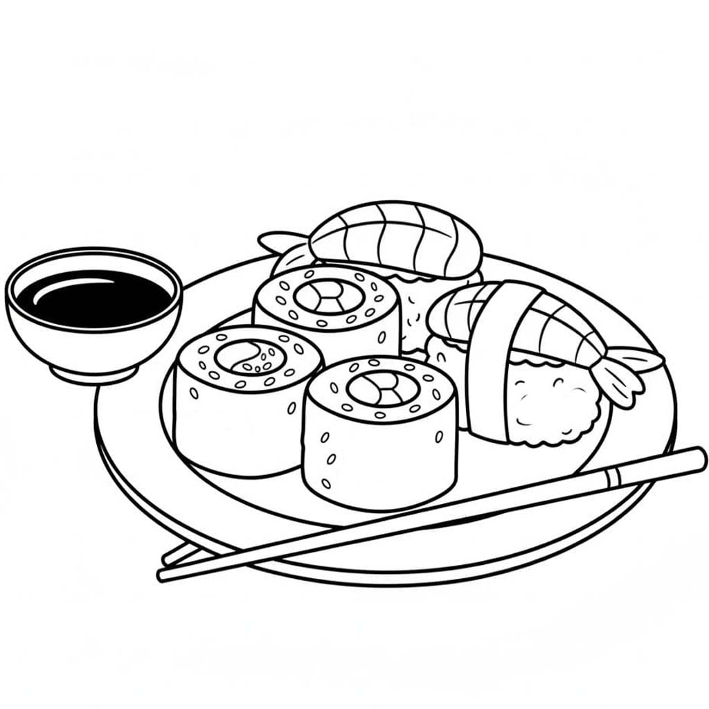 Tekenen Sushi afdrukbaar eenvoudig