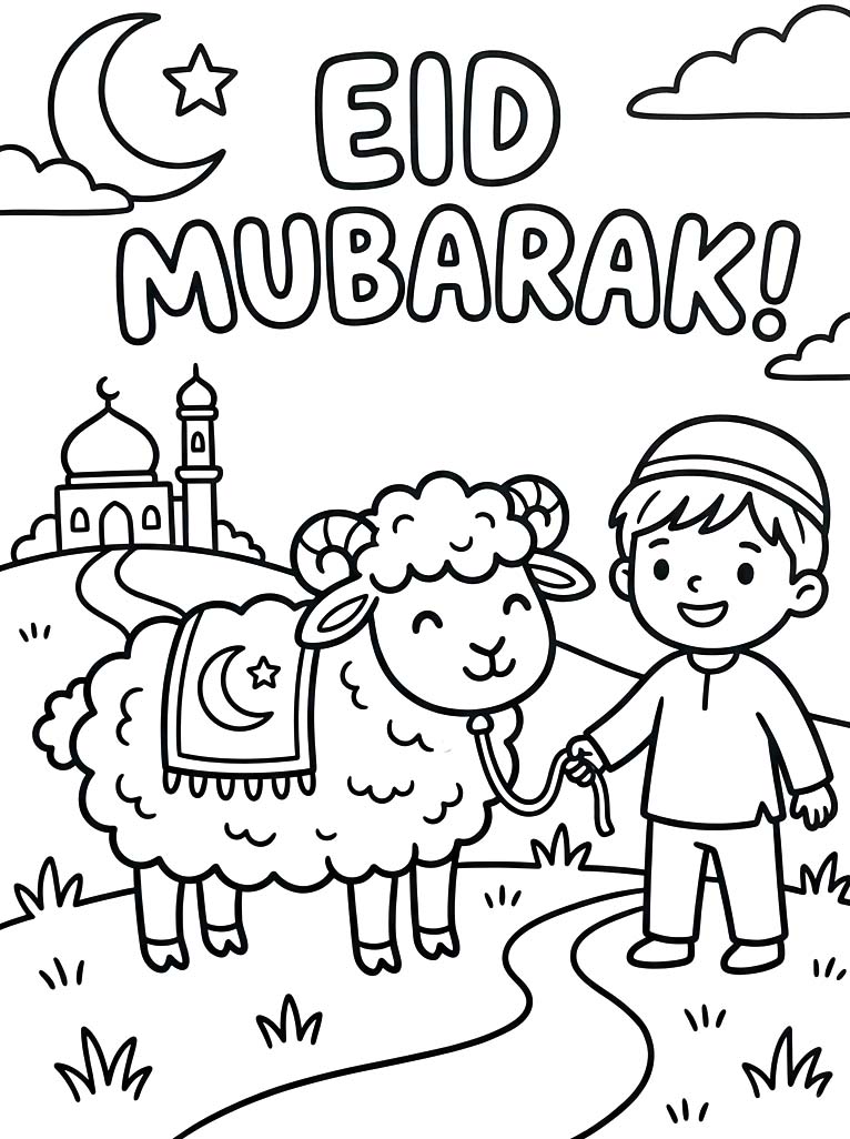 Tekening Eid al Adha afdrukbaar simpel