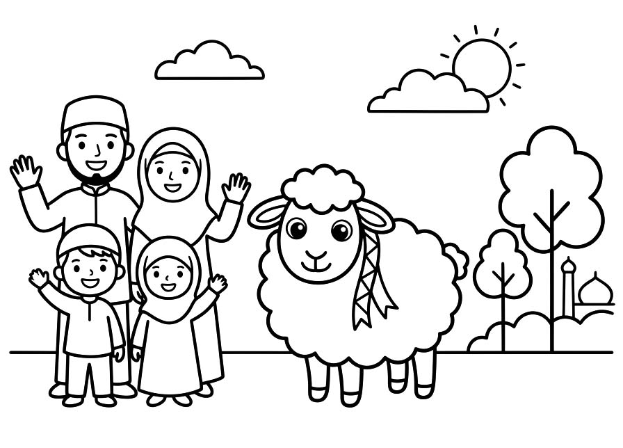 Tekening Eid al Adha gratis afdrukbaar basis