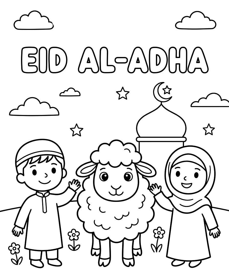 Tekening Eid al Adha gratis afdrukbaar eenvoudig