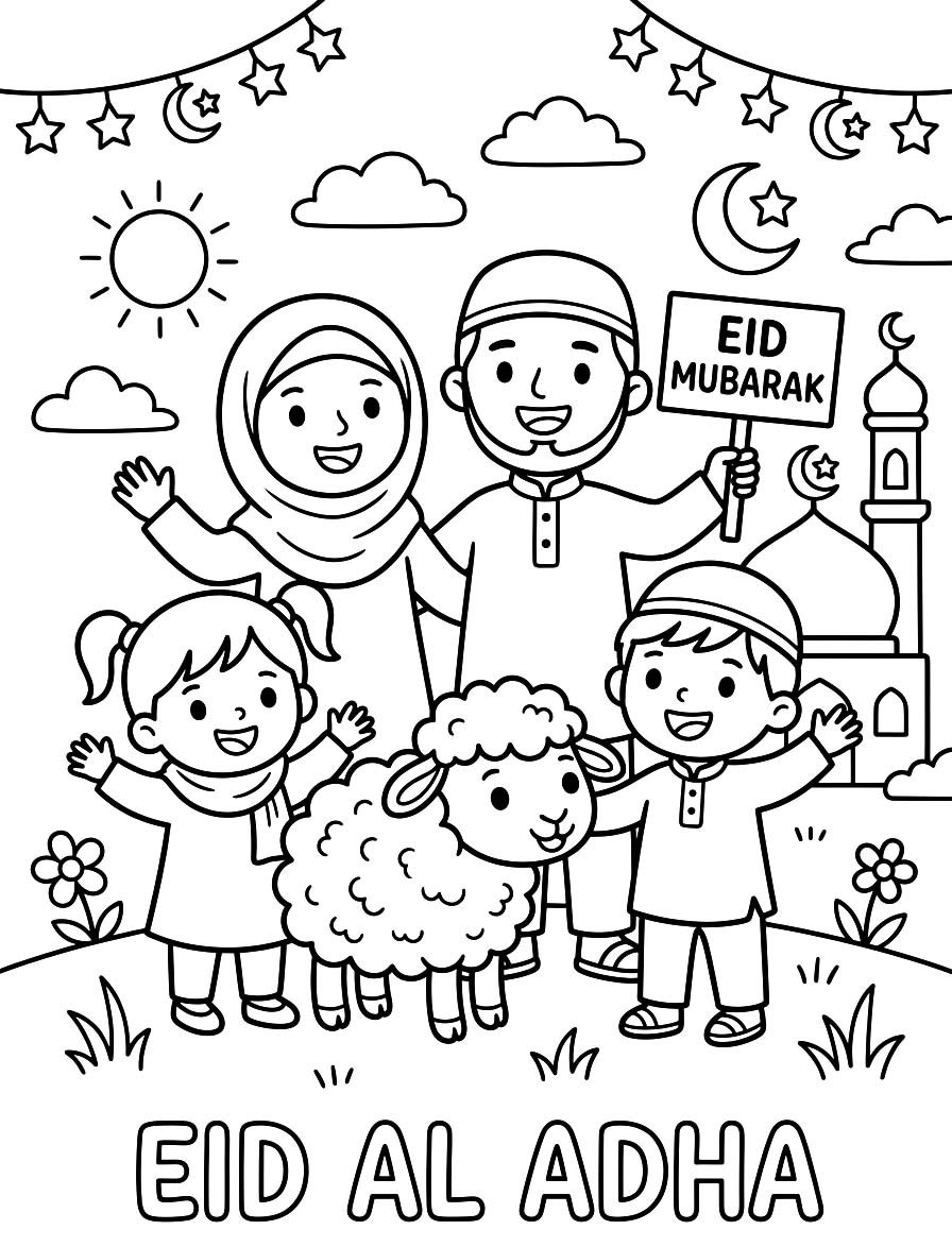 Tekening Eid al Adha gratis afdrukbaar simpel