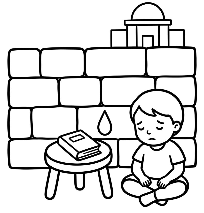 Tekening Tisha B’av afdrukbaar eenvoudig