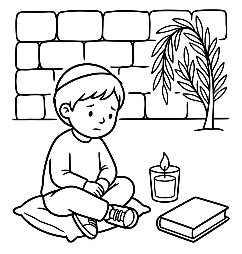 Tekening Tisha B’av afdrukbaar voor kinderen