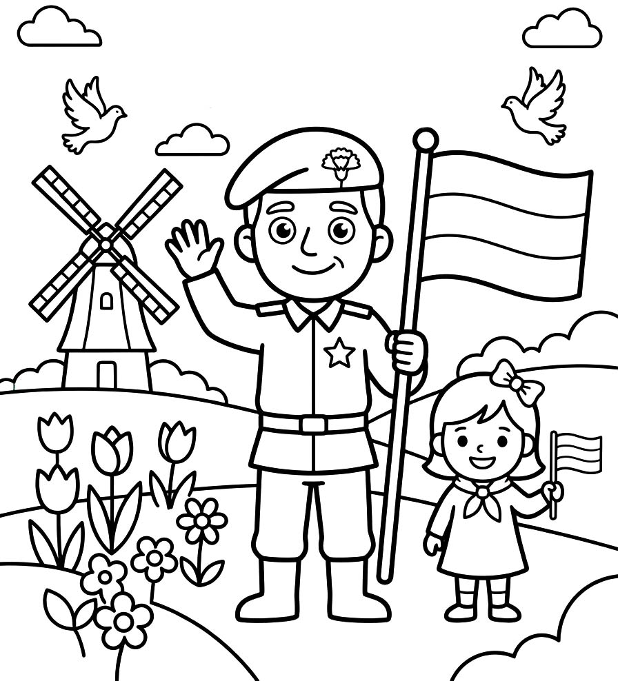 Tekening Veteranendag gratis afdrukbaar simpel