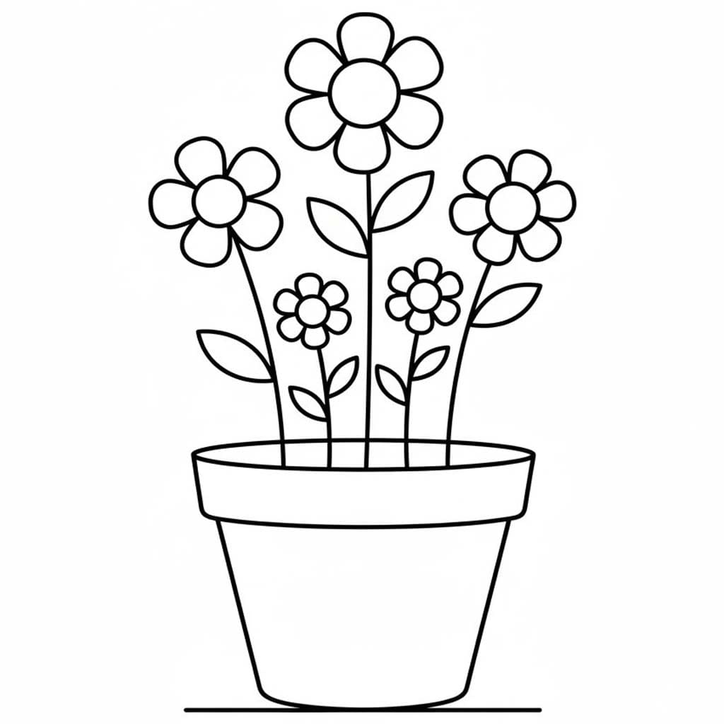Tekenen Bloempot afdrukbaar eenvoudig