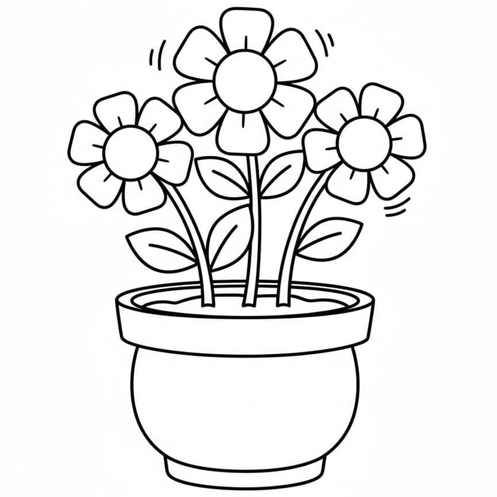 Tekenen Bloempot gratis afdrukbaar eenvoudig