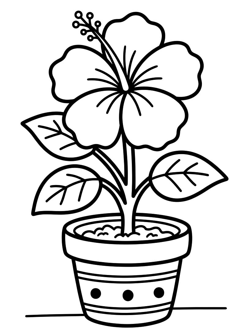 Tekenen Hibiscus afdrukbaar eenvoudig