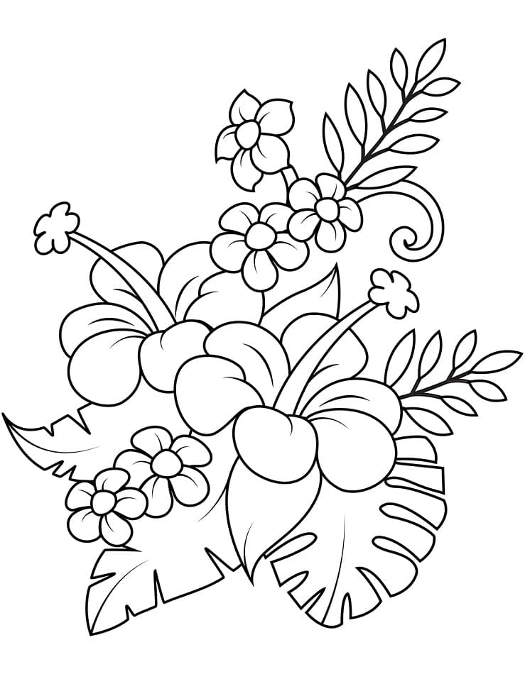 Tekenen Hibiscus gratis afdrukbaar eenvoudig