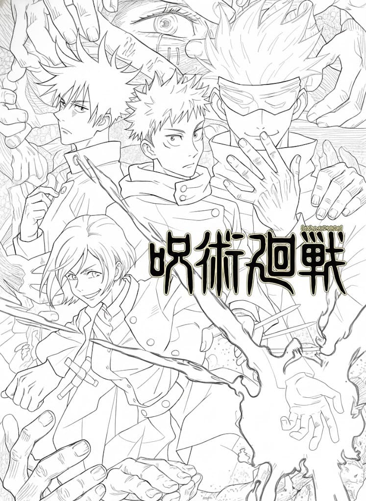 Tekenen Jujutsu Kaisen gratis afdrukbaar eenvoudig