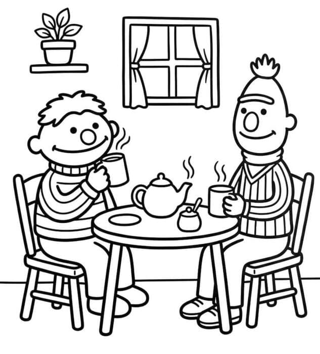 Tekenen Bert en Ernie gratis afdrukbaar basis