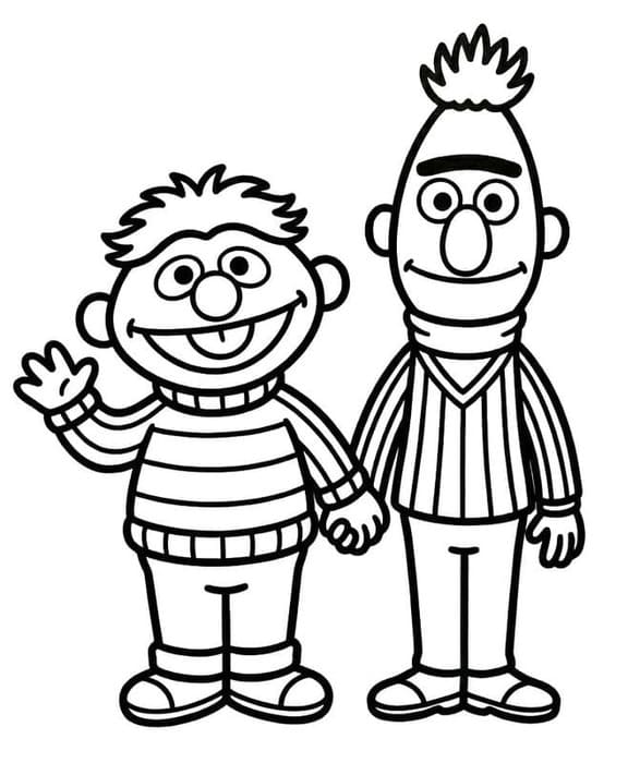 Tekenen Bert en Ernie gratis afdrukbaar