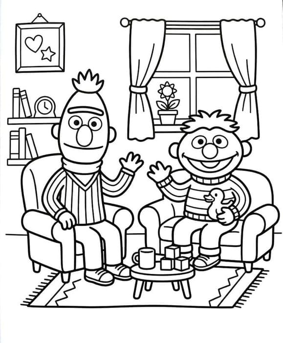 Tekenen Bert en Ernie gratis eenvoudig