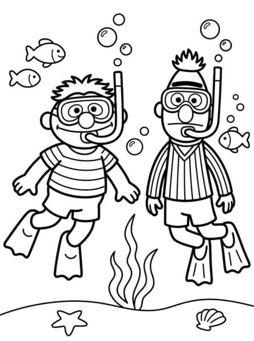 Tekenen Bert en Ernie gratis simpel