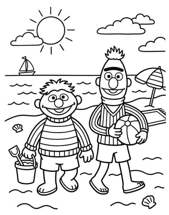 Tekenen Bert en Ernie gratis voor kinderen