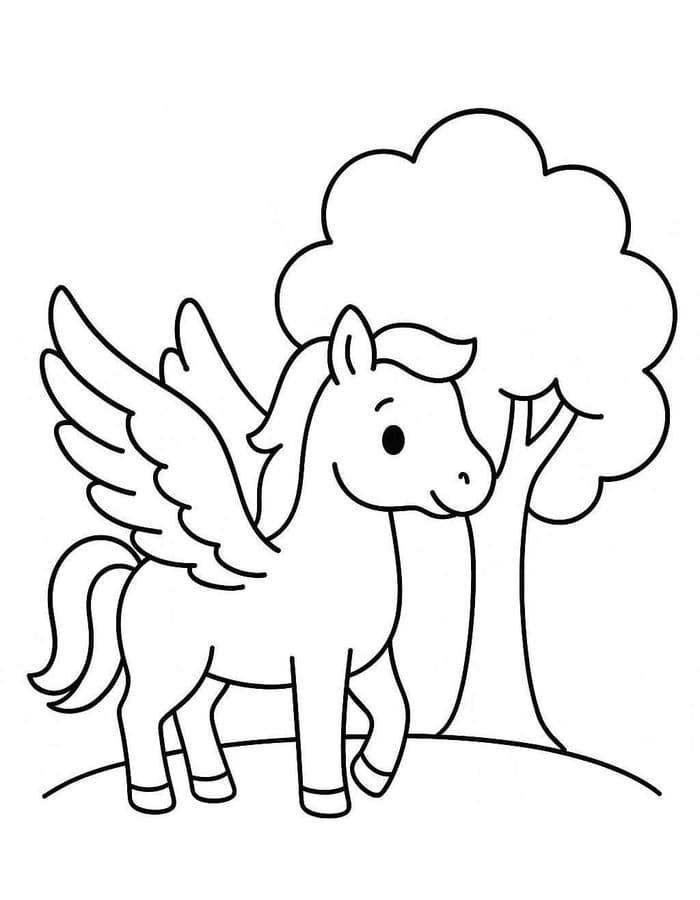 Tekenen Pegasus gratis afdrukbaar eenvoudig