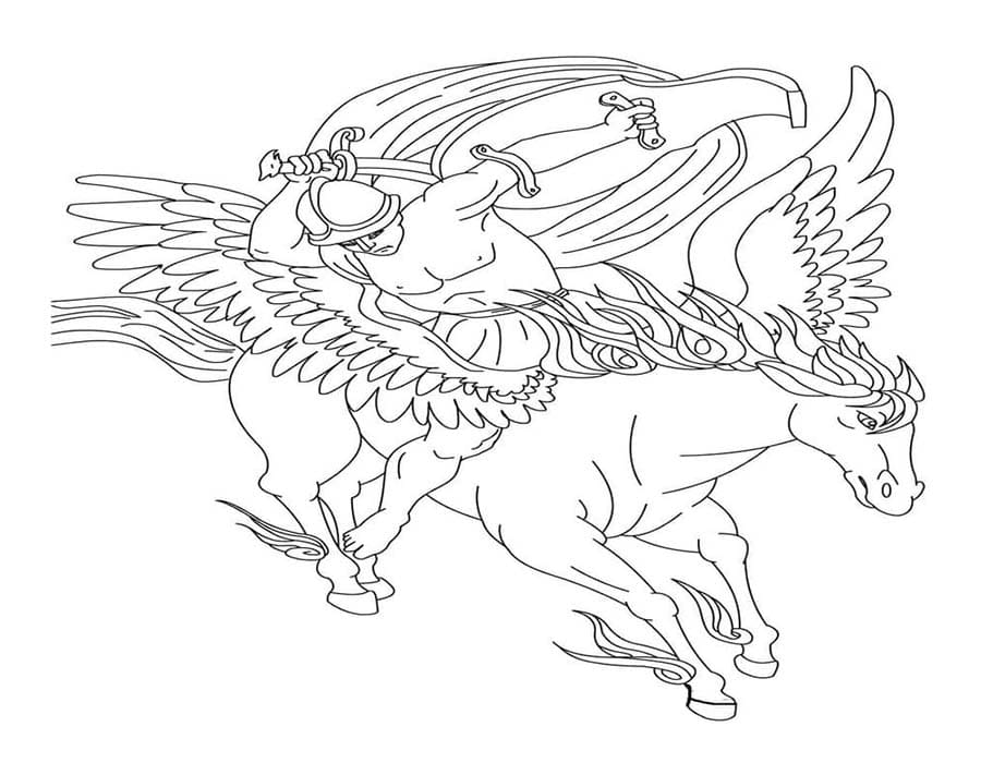 Tekenen Pegasus gratis afdrukbaar simpel