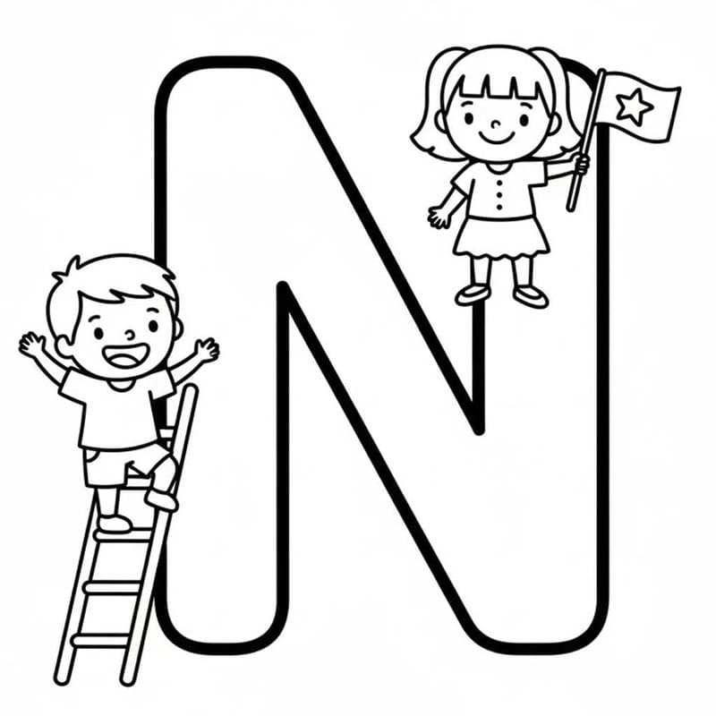 Letter N gratis afdrukbaar simpel