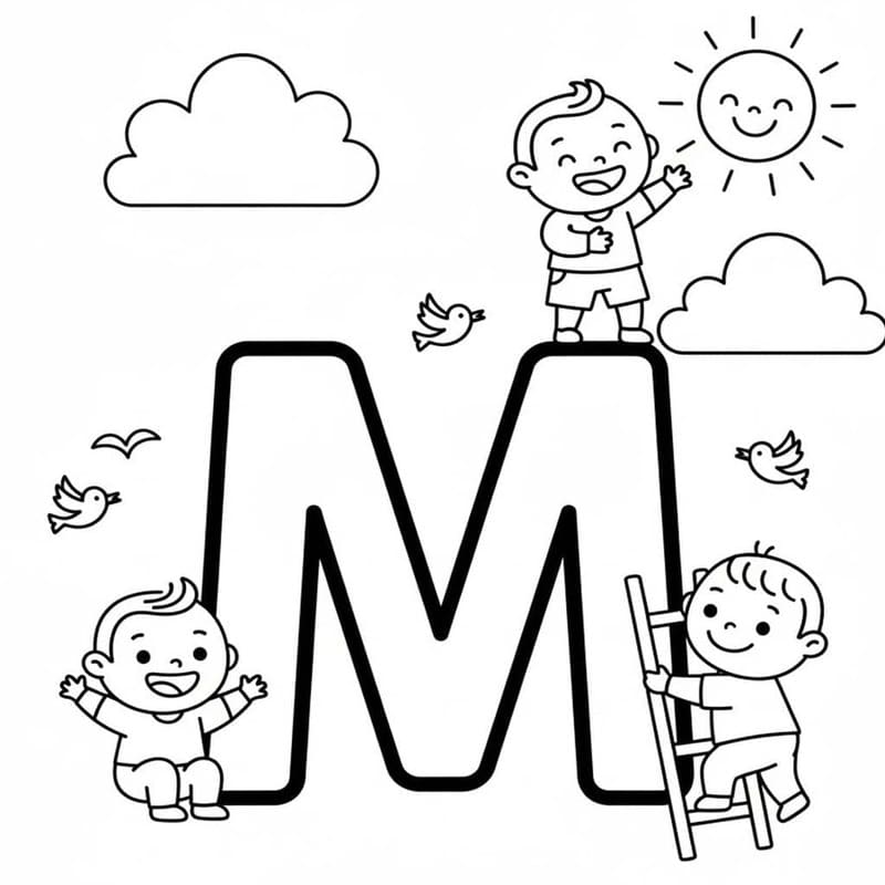 Tekenen Letter M gratis afdrukbaar basis
