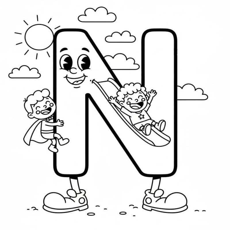 Tekenen Letter N gratis voor kinderen