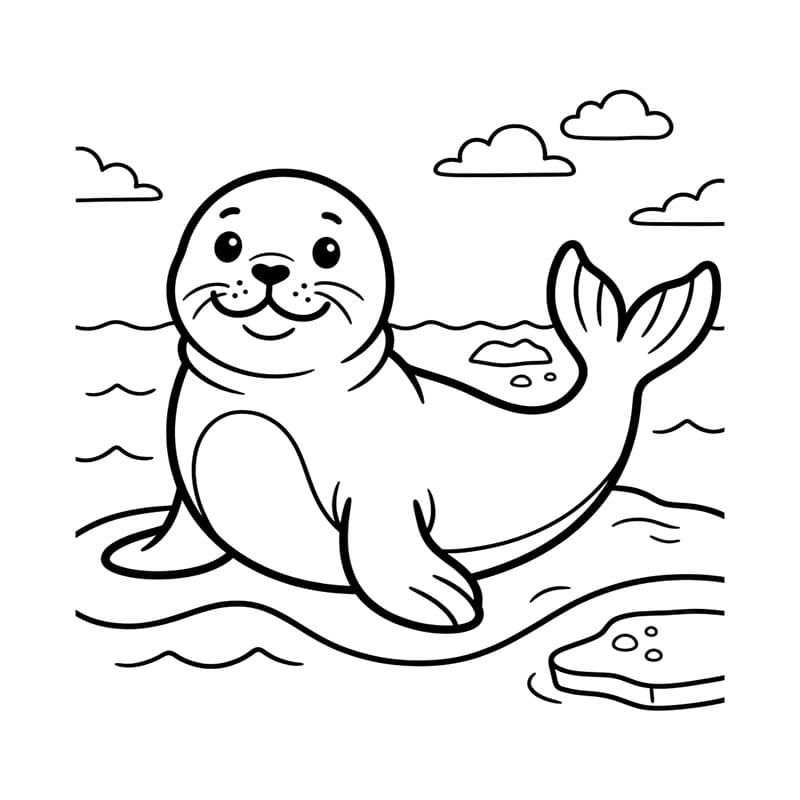 Tekenen Zeehond afdrukbaar eenvoudig
