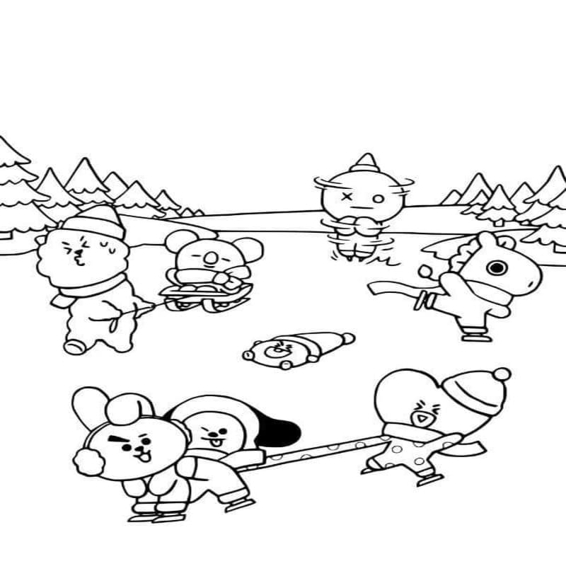 Tekenen BT21 afdrukbaar basis