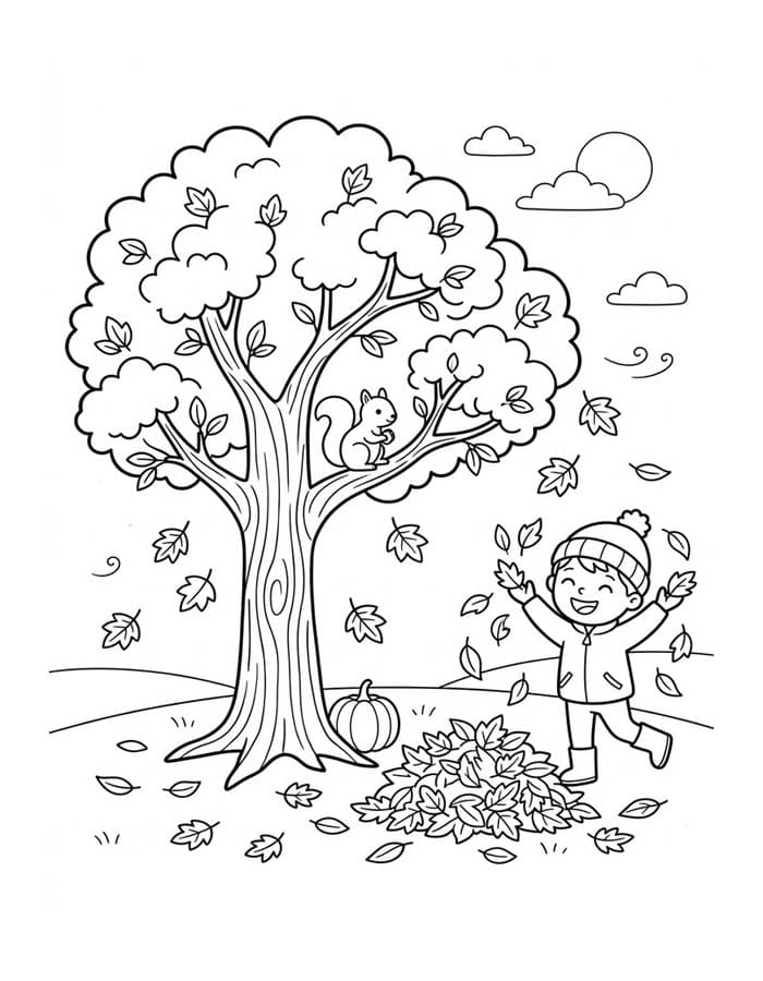 Tekenen Herfstboom afdrukbaar eenvoudig