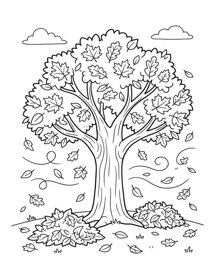 Tekenen Herfstboom afdrukbaar simpel