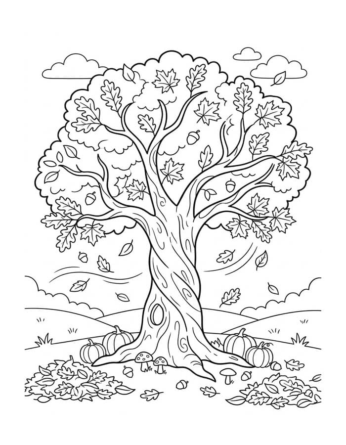Tekenen Herfstboom afdrukbaar voor kinderen