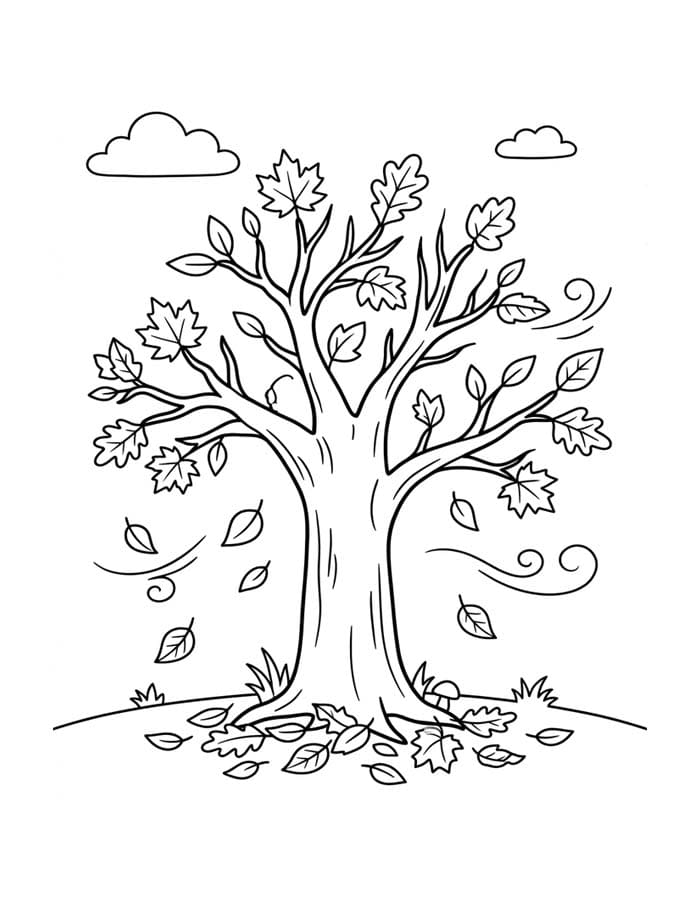 Tekenen Herfstboom gratis afdrukbaar basis