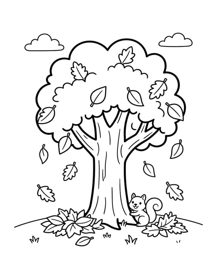 Tekenen Herfstboom gratis afdrukbaar simpel