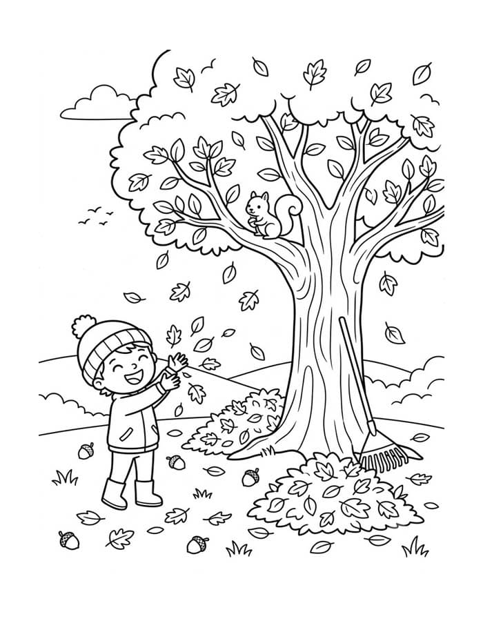 Tekenen Herfstboom gratis eenvoudig