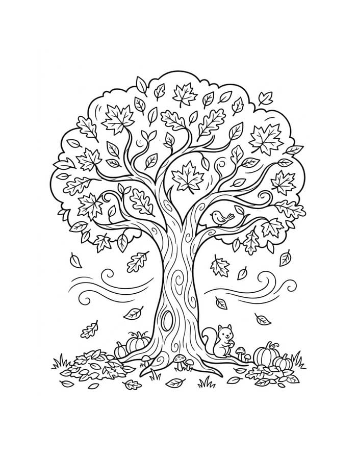 Tekenen Herfstboom gratis voor kinderen